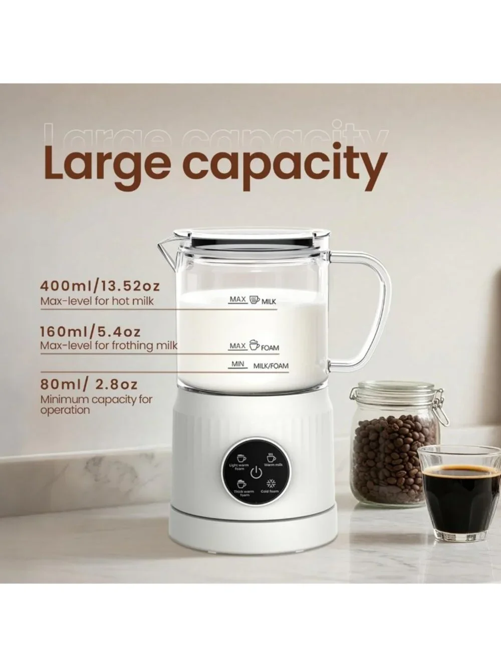 4-in-1 Electric Milk Frother & Steamer for Creamy Lattes, LED Touch Screen